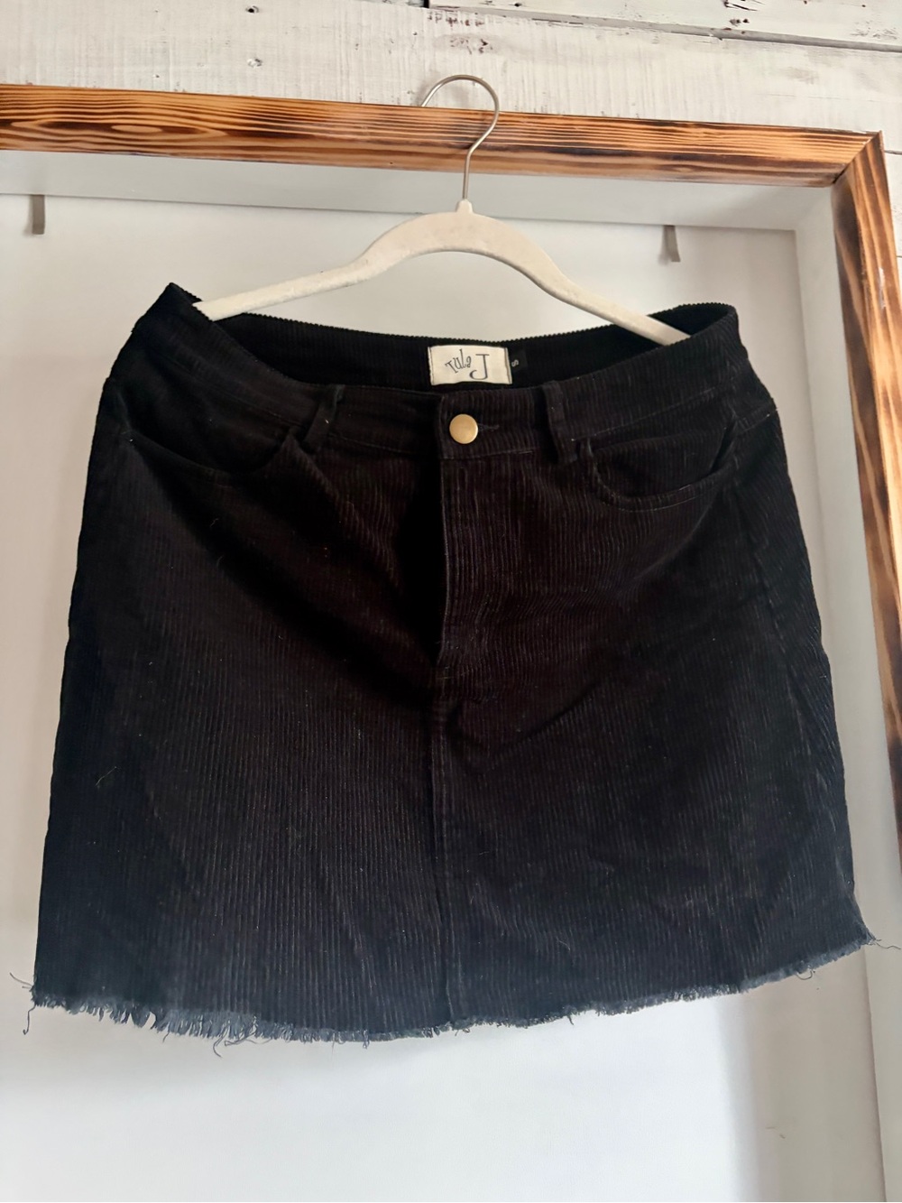 Tula Black Corduroy Mini Skirt with Raw Hem